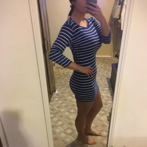 Blue and white striped dress